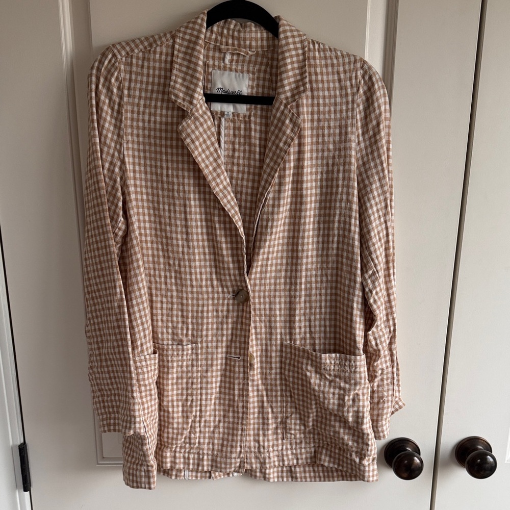 Madewell Beige Checkered Linen Blazer